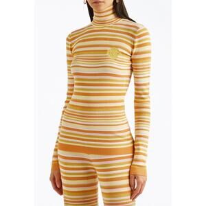 NEW HELMSTEDT awa ribbed-knit turtleneck top in yellow stripes
